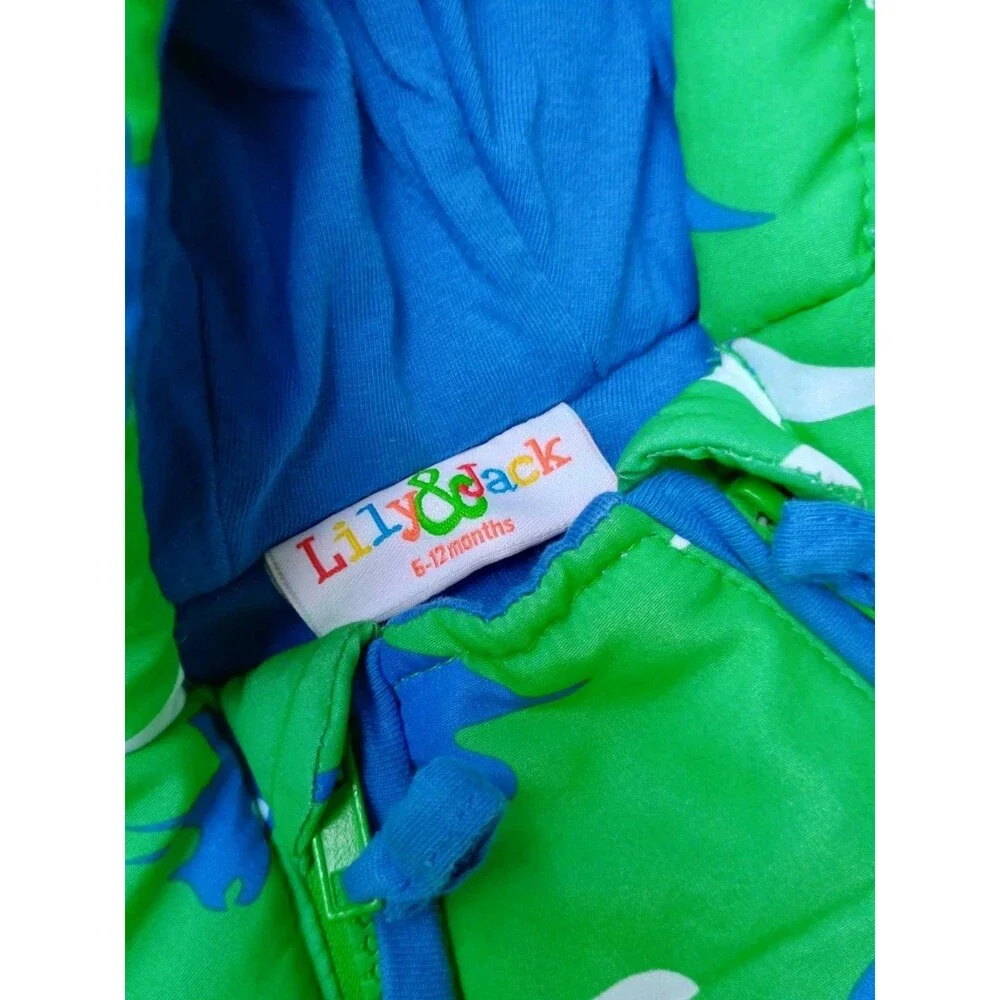 Lily & Jack Snow Suit Baby Boy 6-12 Months Green Dinosaur Hooded Bunting